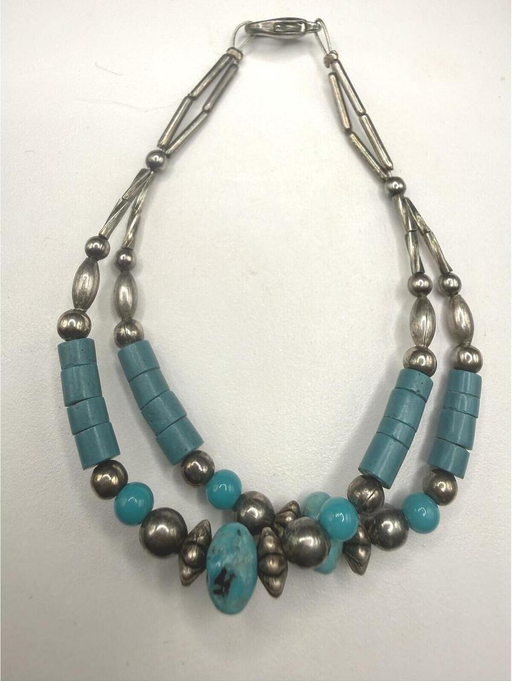 Southwestern Two-Strand Turquoise & Sterling Silver Bracelet – 6.5"